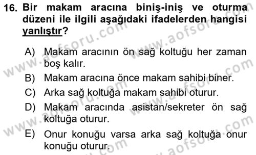 Sosyal Davranış ve Protokol Dersi 2018 - 2019 Yılı (Final) Dönem Sonu Sınavı 16. Soru