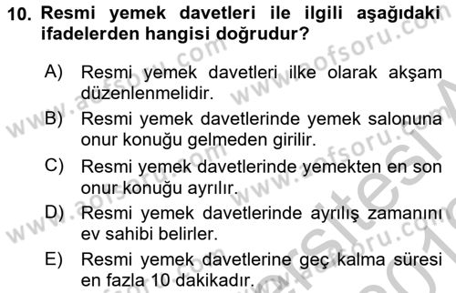 Sosyal Davranış ve Protokol Dersi 2018 - 2019 Yılı Yaz Okulu Sınav Soruları 10. Soru