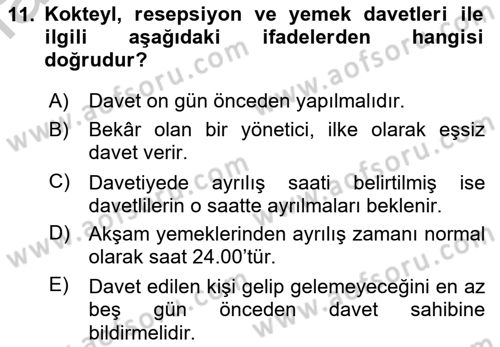 Sosyal Davranış ve Protokol Dersi 2018 - 2019 Yılı Yaz Okulu Sınav Soruları 11. Soru