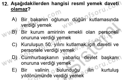 Sosyal Davranış ve Protokol Dersi 2018 - 2019 Yılı Yaz Okulu Sınav Soruları 12. Soru