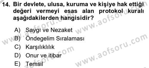 Sosyal Davranış ve Protokol Dersi 2018 - 2019 Yılı Yaz Okulu Sınav Soruları 14. Soru