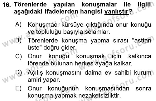 Sosyal Davranış ve Protokol Dersi 2018 - 2019 Yılı Yaz Okulu Sınav Soruları 16. Soru