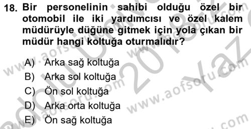 Sosyal Davranış ve Protokol Dersi 2018 - 2019 Yılı Yaz Okulu Sınav Soruları 18. Soru
