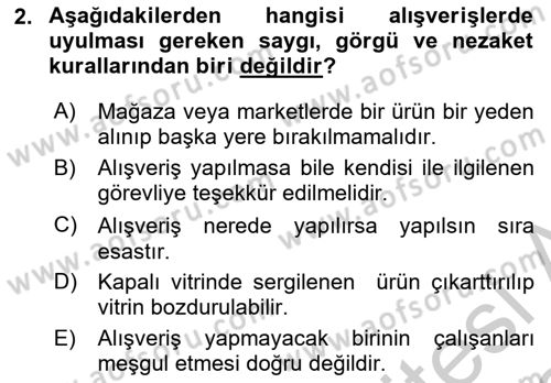 Sosyal Davranış ve Protokol Dersi 2018 - 2019 Yılı Yaz Okulu Sınav Soruları 2. Soru