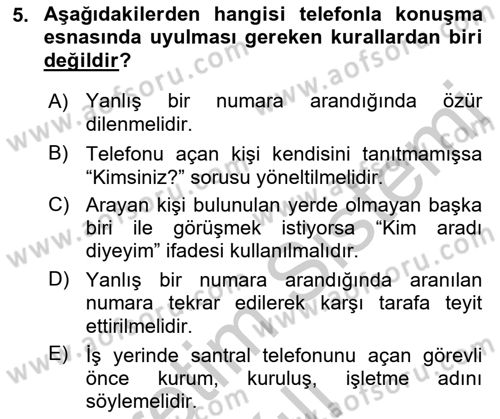 Sosyal Davranış ve Protokol Dersi 2018 - 2019 Yılı Yaz Okulu Sınav Soruları 5. Soru