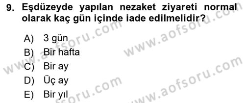 Sosyal Davranış ve Protokol Dersi 2018 - 2019 Yılı Yaz Okulu Sınav Soruları 9. Soru