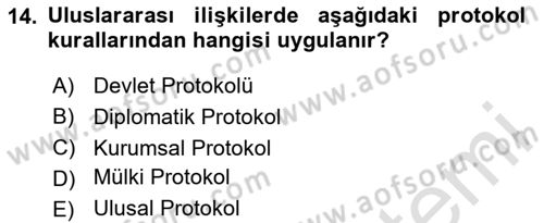 Sosyal Davranış ve Protokol Dersi 2020 - 2021 Yılı Yaz Okulu Sınavı 14. Soru