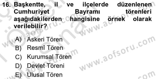 Sosyal Davranış ve Protokol Dersi 2020 - 2021 Yılı Yaz Okulu Sınavı 16. Soru