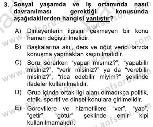 Sosyal Davranış ve Protokol Dersi 2021 - 2022 Yılı (Vize) Ara Sınav Soruları 3. Soru