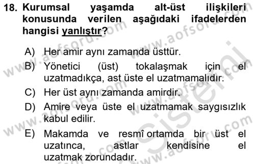 Sosyal Davranış ve Protokol Dersi 2021 - 2022 Yılı (Final) Dönem Sonu Sınav Soruları 18. Soru