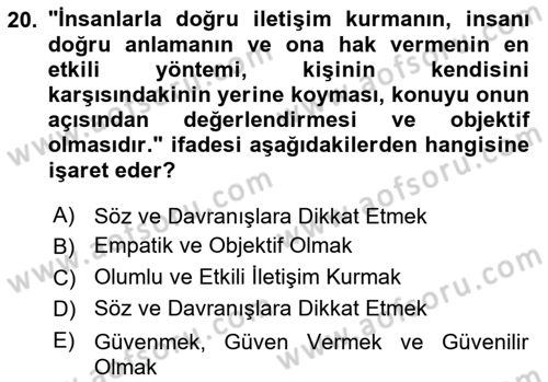 Sosyal Davranış ve Protokol Dersi 2021 - 2022 Yılı (Final) Dönem Sonu Sınav Soruları 20. Soru