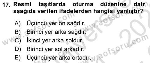 Sosyal Davranış ve Protokol Dersi 2021 - 2022 Yılı Yaz Okulu Sınav Soruları 17. Soru