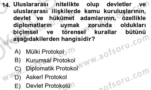 Sosyal Davranış ve Protokol Dersi 2022 - 2023 Yılı Yaz Okulu Sınav Soruları 14. Soru