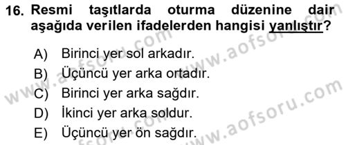 Sosyal Davranış ve Protokol Dersi 2022 - 2023 Yılı Yaz Okulu Sınav Soruları 16. Soru