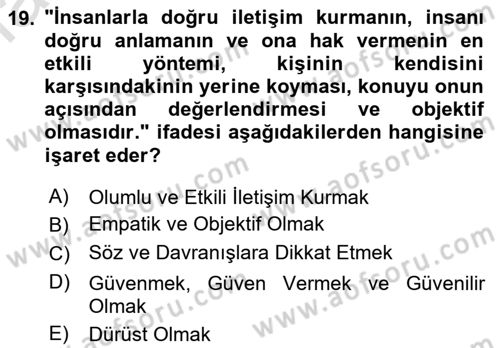 Sosyal Davranış ve Protokol Dersi 2022 - 2023 Yılı Yaz Okulu Sınav Soruları 19. Soru