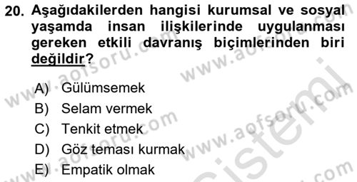 Sosyal Davranış ve Protokol Dersi 2022 - 2023 Yılı Yaz Okulu Sınav Soruları 20. Soru