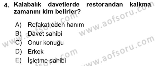 Sosyal Davranış ve Protokol Dersi 2022 - 2023 Yılı Yaz Okulu Sınav Soruları 4. Soru