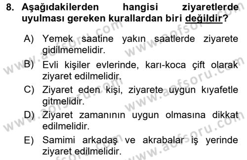 Sosyal Davranış ve Protokol Dersi 2022 - 2023 Yılı Yaz Okulu Sınav Soruları 8. Soru