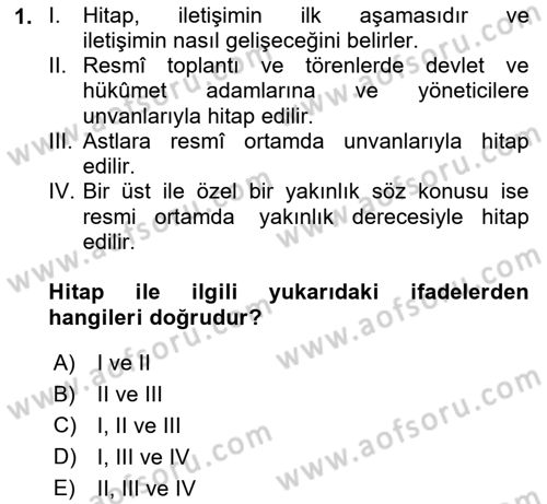 Sosyal Davranış ve Protokol Dersi 2023 - 2024 Yılı (Vize) Ara Sınav Soruları 1. Soru
