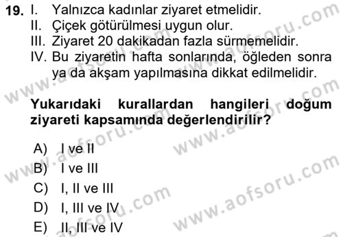 Sosyal Davranış ve Protokol Dersi 2023 - 2024 Yılı (Vize) Ara Sınavı 19. Soru