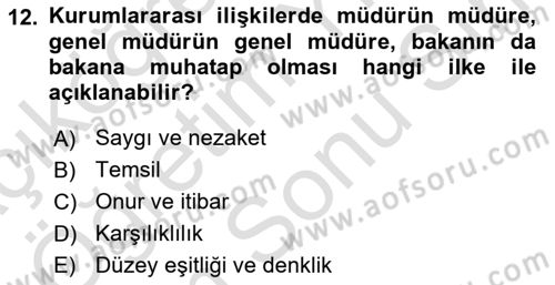 Sosyal Davranış ve Protokol Dersi 2023 - 2024 Yılı (Final) Dönem Sonu Sınav Soruları 12. Soru