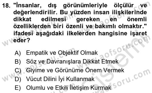 Sosyal Davranış ve Protokol Dersi 2023 - 2024 Yılı (Final) Dönem Sonu Sınav Soruları 18. Soru