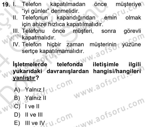 Sosyal Davranış ve Protokol Dersi 2023 - 2024 Yılı (Final) Dönem Sonu Sınav Soruları 19. Soru