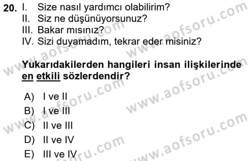 Sosyal Davranış ve Protokol Dersi 2023 - 2024 Yılı (Final) Dönem Sonu Sınav Soruları 20. Soru