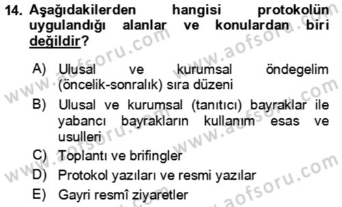 Sosyal Davranış ve Protokol Dersi 2023 - 2024 Yılı Yaz Okulu Sınav Soruları 14. Soru