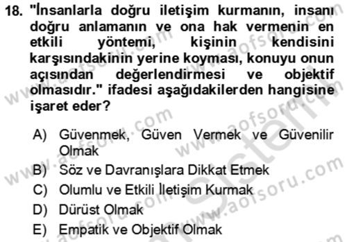 Sosyal Davranış ve Protokol Dersi 2023 - 2024 Yılı Yaz Okulu Sınav Soruları 18. Soru