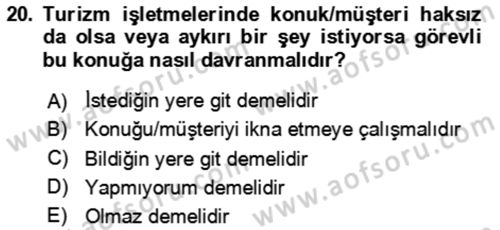 Sosyal Davranış ve Protokol Dersi 2023 - 2024 Yılı Yaz Okulu Sınav Soruları 20. Soru