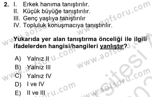 Sosyal Davranış ve Protokol Dersi 2024 - 2025 Yılı (Vize) Ara Sınav Soruları 2. Soru