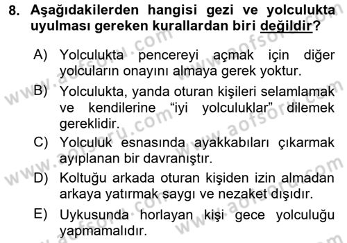 Sosyal Davranış ve Protokol Dersi 2024 - 2025 Yılı (Vize) Ara Sınav Soruları 8. Soru