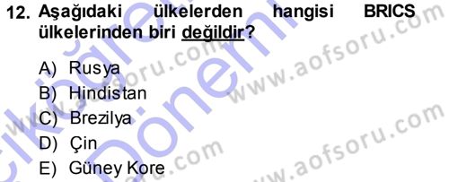 Çevre Sosyolojisi Dersi 2013 - 2014 Yılı (Vize) Ara Sınav Soruları 12. Soru