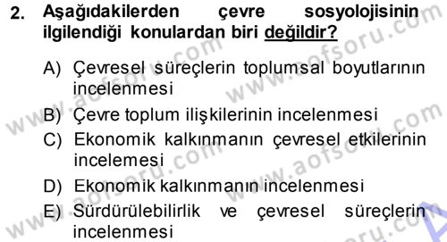 Çevre Sosyolojisi Dersi Ara Sınavı Deneme Sınav Soruları 2. Soru