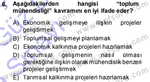Çevre Sosyolojisi Dersi Ara Sınavı Deneme Sınav Soruları 6. Soru