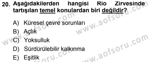 Çevre Sosyolojisi Dersi 2013 - 2014 Yılı (Final) Dönem Sonu Sınav Soruları 20. Soru