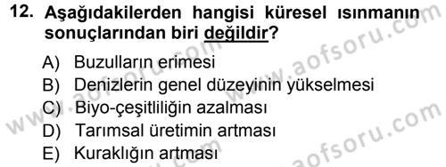 Çevre Sosyolojisi Dersi Ara Sınavı Deneme Sınav Soruları 12. Soru
