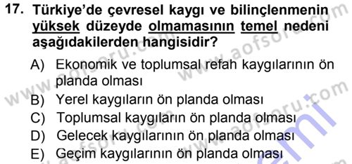 Çevre Sosyolojisi Dersi Ara Sınavı Deneme Sınav Soruları 17. Soru