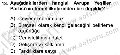 Çevre Sosyolojisi Dersi 2014 - 2015 Yılı Tek Ders Sınav Soruları 13. Soru