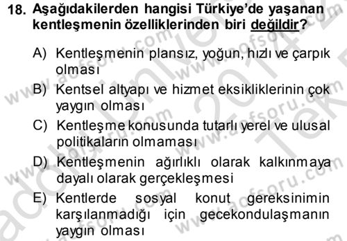 Çevre Sosyolojisi Dersi 2014 - 2015 Yılı Tek Ders Sınav Soruları 18. Soru