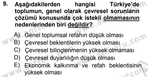 Çevre Sosyolojisi Dersi 2014 - 2015 Yılı Tek Ders Sınav Soruları 9. Soru
