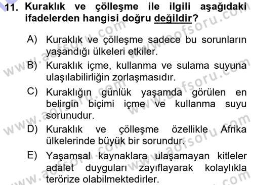 Çevre Sosyolojisi Dersi Ara Sınavı Deneme Sınav Soruları 11. Soru