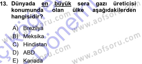 Çevre Sosyolojisi Dersi Ara Sınavı Deneme Sınav Soruları 13. Soru