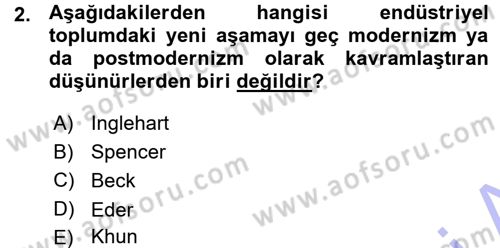 Çevre Sosyolojisi Dersi Ara Sınavı Deneme Sınav Soruları 2. Soru