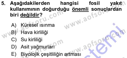 Çevre Sosyolojisi Dersi Ara Sınavı Deneme Sınav Soruları 5. Soru