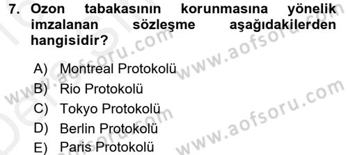 Çevre Sosyolojisi Dersi 2015 - 2016 Yılı Tek Ders Sınav Soruları 7. Soru