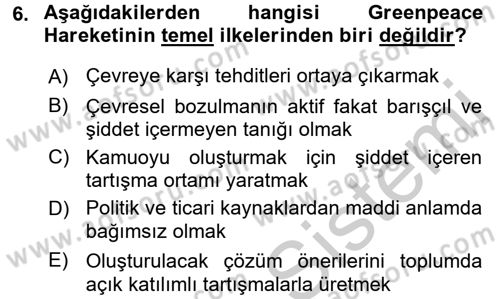 Çevre Sosyolojisi Dersi 2016 - 2017 Yılı 3 Ders Sınav Soruları 6. Soru