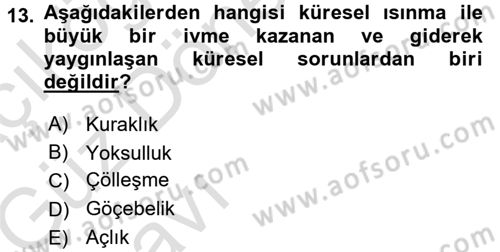 Çevre Sosyolojisi Dersi 2016 - 2017 Yılı (Vize) Ara Sınavı 13. Soru