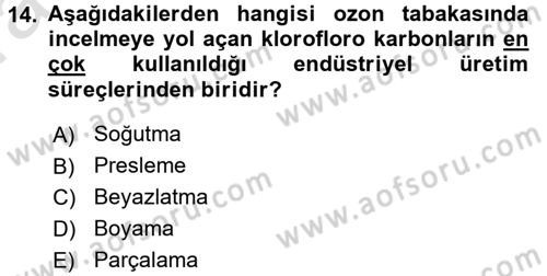 Çevre Sosyolojisi Dersi 2016 - 2017 Yılı (Vize) Ara Sınavı 14. Soru